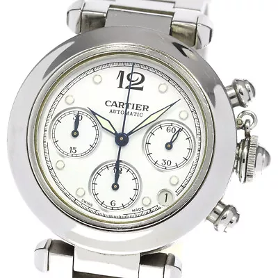 CARTIER Pasha C Chrono W31039M7 Date White Dial Automatic Boy's Watch_791959 • $2165.62