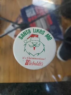 VTG Christmas Wieboldt's Store Advertising Santa Claus Likes Me Badge Button • $4.99