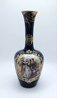 Vintage Portrait Vase Cobalt Gold Gilt Three Maidens Beehive Royal Vienna Style • $41.65