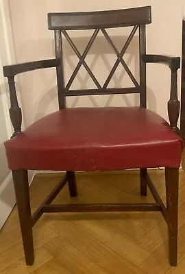 Georgian (?) Carver / Elbow Chair With Red Leather Seating • £35