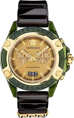 Versace VEZ700321 Icon Active Chrono Green Gold Black Silicone Men's Watch NEW • $399