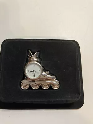 Silver Plated Miniature Desk Novelty Roller Skate Clock Fully Working • £11.49