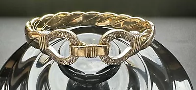 Men’s 53g 9ct Solid Gold Diamond Clustered Twisted Torque Hook Bangle Bracelet • £56.55