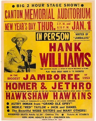 $18.95 • Buy Hank Williams Senior 13  X 19  Reproduction Concert Poster