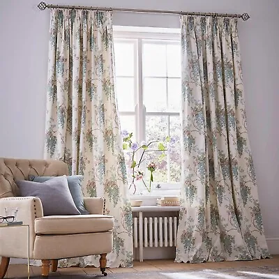 NEW LAURA ASHLEY 168x 183 Header Tape Ready Made Curtains Duck Egg/Pistachio • £89.95