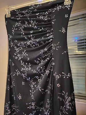 90s AUTHENTIC VINTAGE STRAPLESS NAVY GLITTER PROM DRESS Sheer Top FREE SHIPPING  • $80