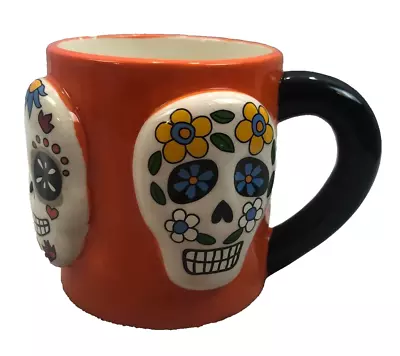 Calavera Sugar Skull Century Day Of Dead Ceramic Coffee Mug Halloween 3D Crazing • $12.88