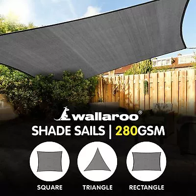 Wallaroo Heavy-Duty 280 GSM Outdoor Sun Shade Sail Canopy Grey Rectangle Square • $49