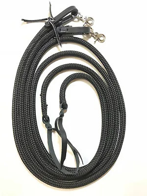 Yacht Rope Split  Reins 5/8   With Water Loops Black Rope Rein Trigger Snaps • $53