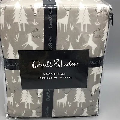 4pc Dwell Studio Reindeer Forest KING Sheet Set Cotton Flannel Holiday Christmas • $92.99