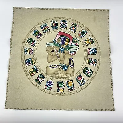 Hand Painted 14” Mexico Mayan Solar Calendar Suede Leather Art As Is • $0.99