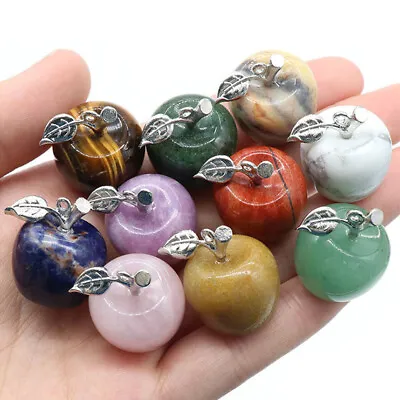 Mini Natural Gemstones Carved Apple Pendant Crystal Reiki Chakra Healing Beads • $1.99