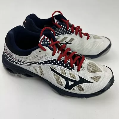 Mizuno Wave Lightning Z4 Patriotic Shoes Womens Size 7.5 White Red Blue • $16.99