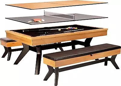 3 In 1 Multi Game Table - Pool + Dining + Ping Pong Table With Storage Benches • $3812.33