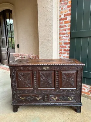 19th Century Antique English Trunk Coffer Blanket Chest Carved Oak Foyer Table • $1950