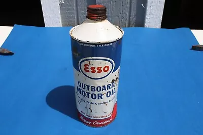 Vintage Esso Outboard Motor Oil Metal Can One Quart Empty • $19.99