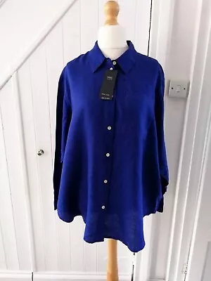 Ladies Marks And Spencer Pure Linen Electric Blue Shirt Size 16 NWT • £8.99