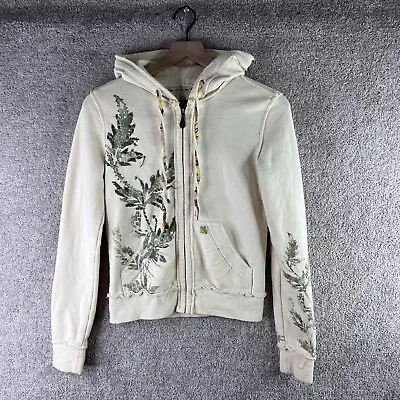 VINTAGE Miss Me Sweatshirt Womens Small White Hoodie Y2K Floral Grunge Cyber • $18.88