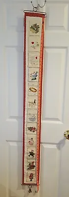 Vtg 61  Long 12 Days Christmas Cross Stitch Wall Hanging W/ Bell Pull Completed • $29.75