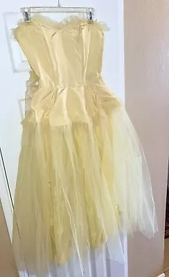 1940s 40s 1950s 50s Vintage Yellow Tulle Strapless Prom Dress Gown W/ Boning XS • $85