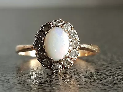 Beautful Vintage Opal And Diamond 9ct Gold Ladies Ring Size Q • £82