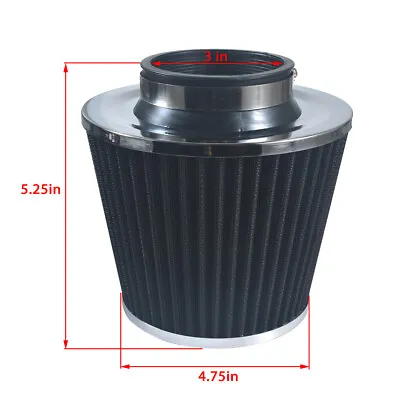 Black 3  76mm Performance High Flow Cold Air Intake Cone Replacement Dry Filter • $13.99