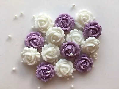 £3 • Buy Lilac And White Roses - Edible Sugar Paste - Cup Cake Decorations, Toppers