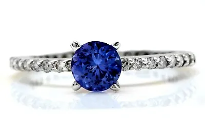 1.30 Carat Natural Tanzanite And Diamonds In 14K Solid White Gold Ring • £561.78
