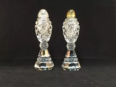 Vintage Bohemian Czech Cut Crystal 6”Tall Pedestal Floral SALT & PEPPER SHAKERS • $24.95