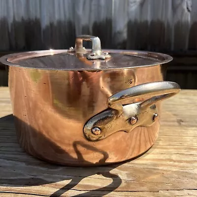 French Vintage Copper Stockpot Faitout 26 Cm X 13 Cm 2.5 Mm With Lid NEW TIN • $450