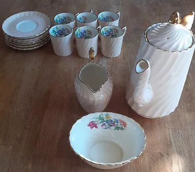 £49.99 • Buy Vintage Aynsley Floral Swirl Coffee  Cans & Saucers X 6 & Sugar Bowl Jug & Pot