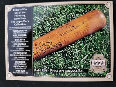 2000 Upper Deck Yankee Legends Babe Ruth  Final Bat Entry Card  • $2.99