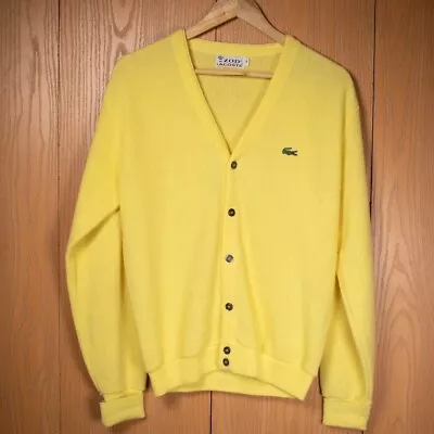 Vintage Izod Lacoste Yellow Button Cardigan Sweater Men Medium Golf Tennis USA • $26