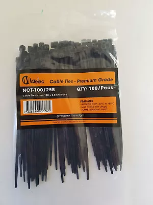 Cable Ties Black 2.5mm X 100mm Zip Ties USA  Nylon UV Stabilized  100Pcs. • $3.46