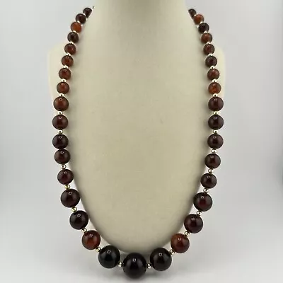 24” Vintage Gold Tone Faux Amber Acrylic Graduated Beaded Necklace • $12