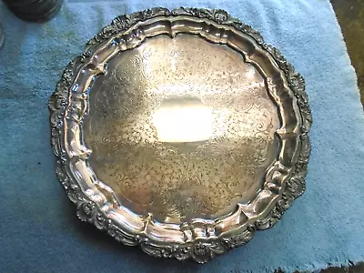 VTG 60s Poole Silver Co Footed Tray Platter 3210 14  Round Serving Plate Patina • $19.95