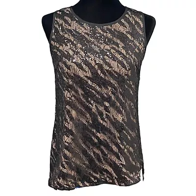 MM Couture Split Back Sequin Lace Overlay Sleeveless Top Womens Size Small • $31.44