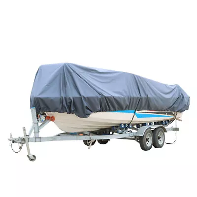Gray Heavy 600D Marine Grade Polyester Canvas Trailerable Waterproof Boat Cover • $49.89