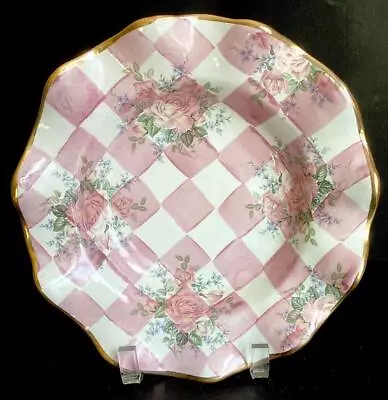 Mackenzie Childs Rose Petal Pink Honeymoon Check Ruffle 9” Soup Bowl • $65