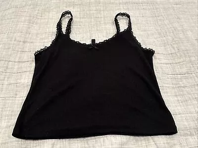 H&M Lace Pointelle Bow Cami Tank Top Large Black • $13