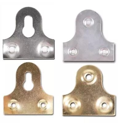 BRASS/CHROME SLOTTED/UNSLOTTED PICTURE/MIRROR HANGING PLATES Choose Finish/Size • £4.19