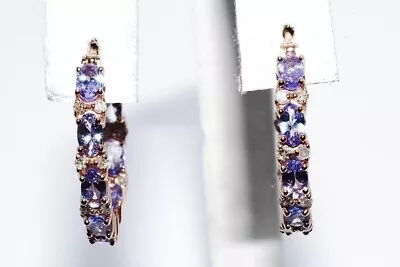 $800 5.81ct Natural Tanzanite & White Diamond In & Out Hoop Earrings .925 Silver • $149.99