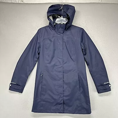 Eddie Bauer Jacket Women’s Medium Blue Weather Edge Full Zip Hooded Rain Coat • $34.94
