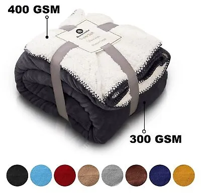 Large Fluffy Sherpa Fleece Blanket Ultra Soft Reversible Warm Sofa Bed Throws • $27.99