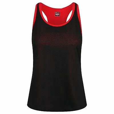 Women's Fila Tank Top Size 12 Black Red Mesh Activewear  Becky  New With Tags • £7.99