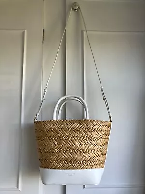 Ted Baker Women's White/brown Medium Raffia Basket Weave Tote Bag ‘Ivelie’ VGC • £70