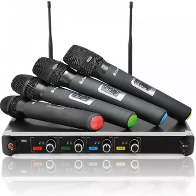 Quad Wireless Microphone System UHF Handheld Licence Free - DJ Stage Vocal Mics • £279.99