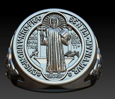 St Benedict  Catholic Exorcism Mens Religious Ring Solid 925 Sterling SZ 13 • $100