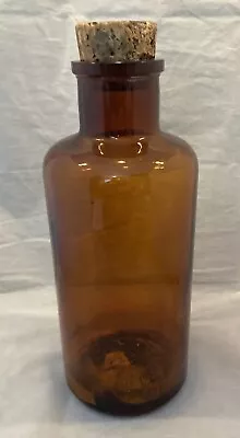 Vintage Brown Glass Apothecary Bottle With Cork 9 Inch • $10