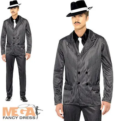 20s Gangster Mens Fancy Dress Black Pinstripe Suit 1920s Mafia Adults Costume  • £22.99